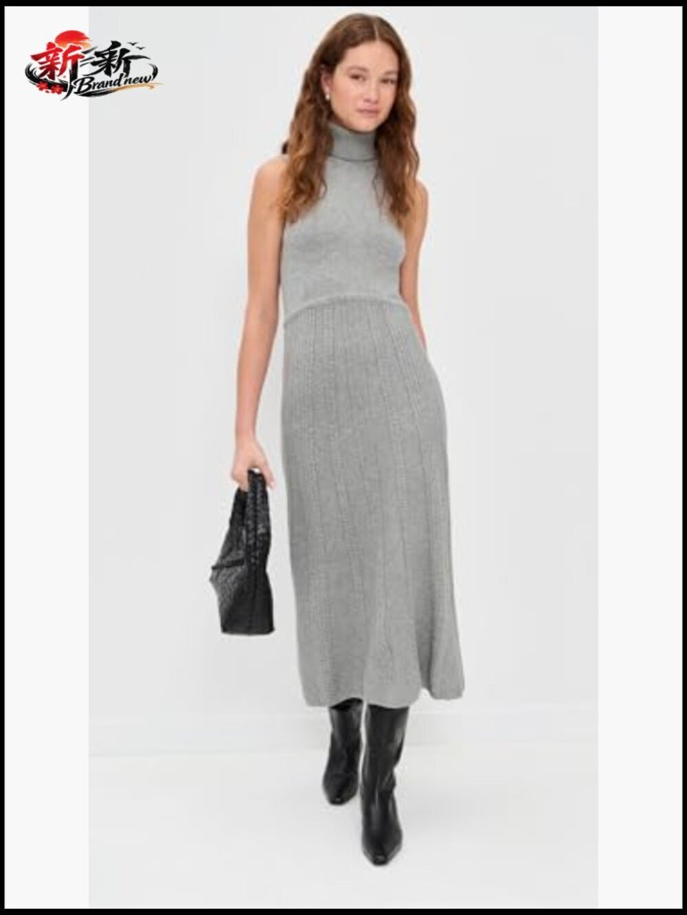 Mid-weight Stretch Knit Fit & Flare Midi Dress with Turtle Neck - Picture 5 of 6